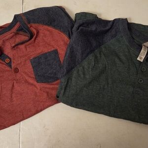 Kids' Two-Pack Henley Shirts - Red and Green